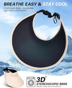 Sun Visor Hats for Women, UPF50+ Wide Brim Sun Hats Adjustable Foldable Beach - Image 3
