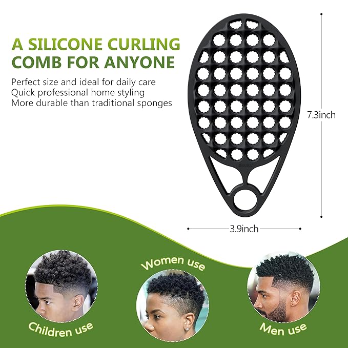 KOUPA Magic Silicone Curly Hair Brush, One Piece Twist Curl Comb for Afro Curls, Washable Hair Tool for Men Women, Black, 2 Pieces