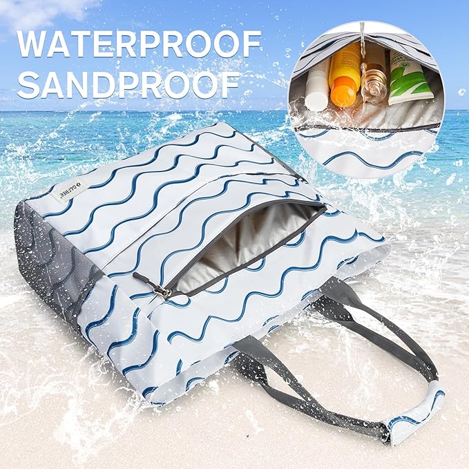 G4Free Beach Bag, Waterproof Sandproof Beach Tote Bag, Large Capacity Foldable - Image 3