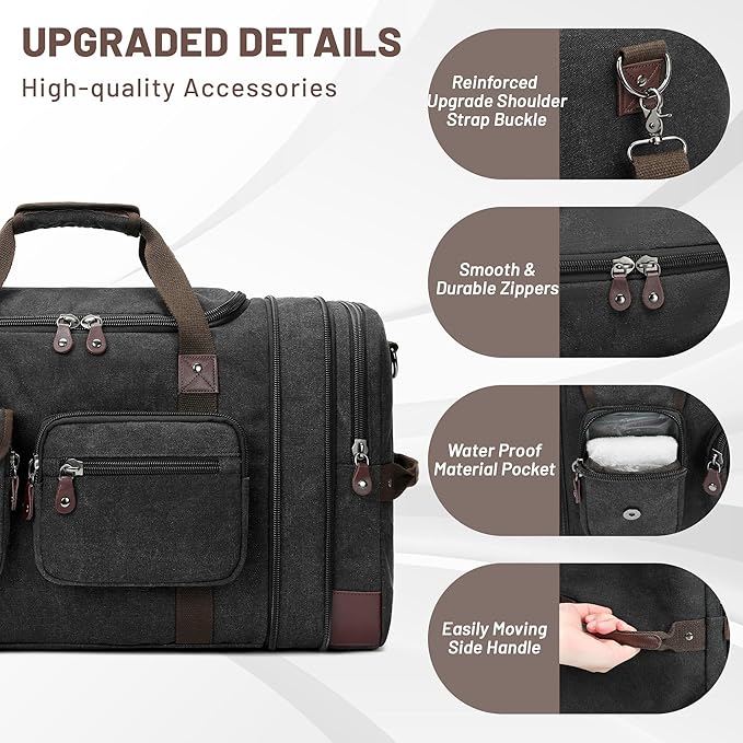 Travel Duffle Bag for Men, Heavy Duty Canvas Duffle Bag, Carryon Bags for - Image 3
