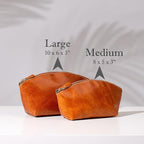 Luxury Personalized Leather Makeup Bags Crafted in USA, Full-Grain Leather Cosmetic Bag Engraved Name Initials or Logo, Birthday Anniversary Christmas or Mother Gift, Italian Zipper, Purse for Women
