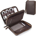 Polare Full Grain Leather Travel Cable Organizer Case Double Layer Electronics by polareoriginal