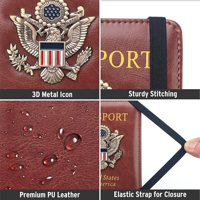 RFID Passport Holder Wallet for Women Men Travel, Leather US Passport Cover Case - Image 5