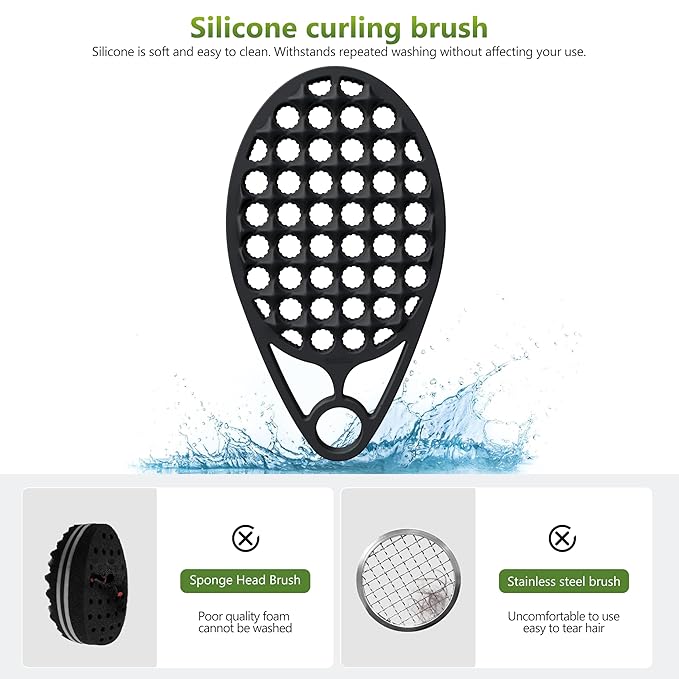 KOUPA Magic Silicone Curly Hair Brush, One Piece Twist Curl Comb for Afro Curls, Washable Hair Tool for Men Women, Black, 2 Pieces