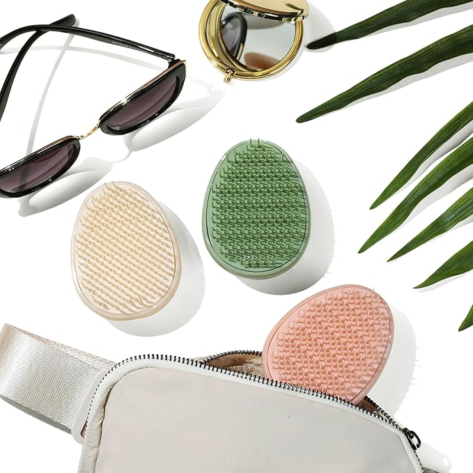 Travel Hairbrush - Mini Hair Detangler for Women Teens Kids - Sensory Scalp Massager - Small Portable Comb - Thick, Curly, Straight, Wet, Dry - Compact Detangler - Purse Essentials