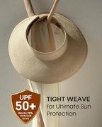 Womens Sun Visor Hats Wide Brim Straw Beach Hat UV Protection Ponytail Packable - Image 4