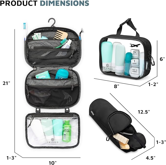 Toiletry Bag Kit Set: Hanging Travel Toiletry Bag + 311 TSA Cosmetic Liquid Bag - Image 3
