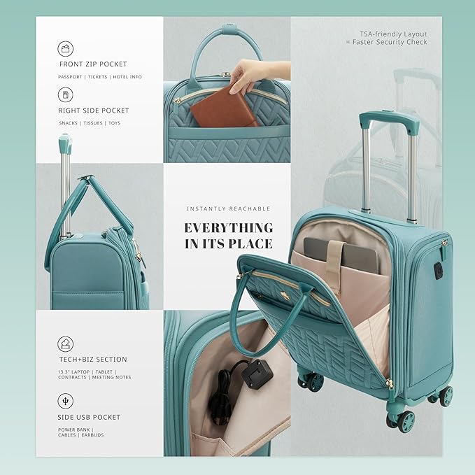 Verage 18x14x8in Spinner Underseat Carry-On Luggage -Airplane Personal Item Bag - Image 5
