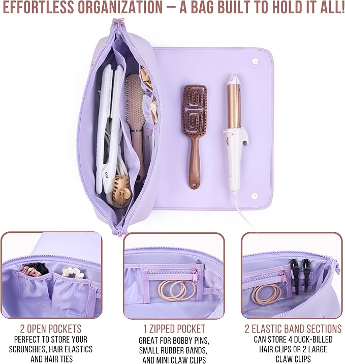 BAREFOOT CARIBOU Hair Tools Travel Bag and Heat Resistant Mat for Flat Irons, Straighteners, Curling Iron, and Haircare Accessories, 2-in-1 design, with Interior Pockets, Portable Organizer