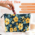 Cosmetic Bags Travel Makeup Toilet Case Waterproof Pouch for Women Girls 6.7X9.45inches - Pattern of Yellow Flowers on A Dark - Teal Background