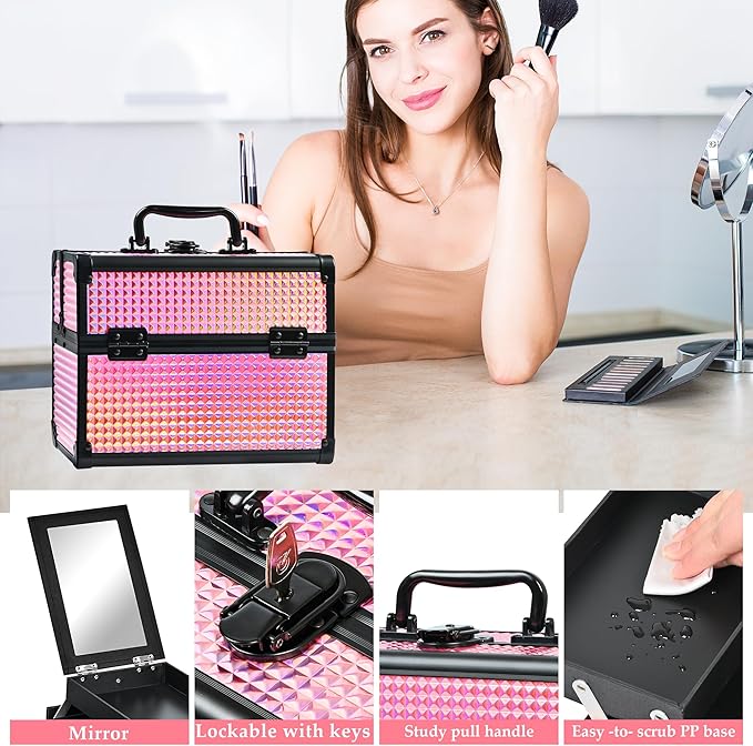 Makeup Case Organizer, Makeup Train Case, Trays Cosmetic Box Portable, - Image 5