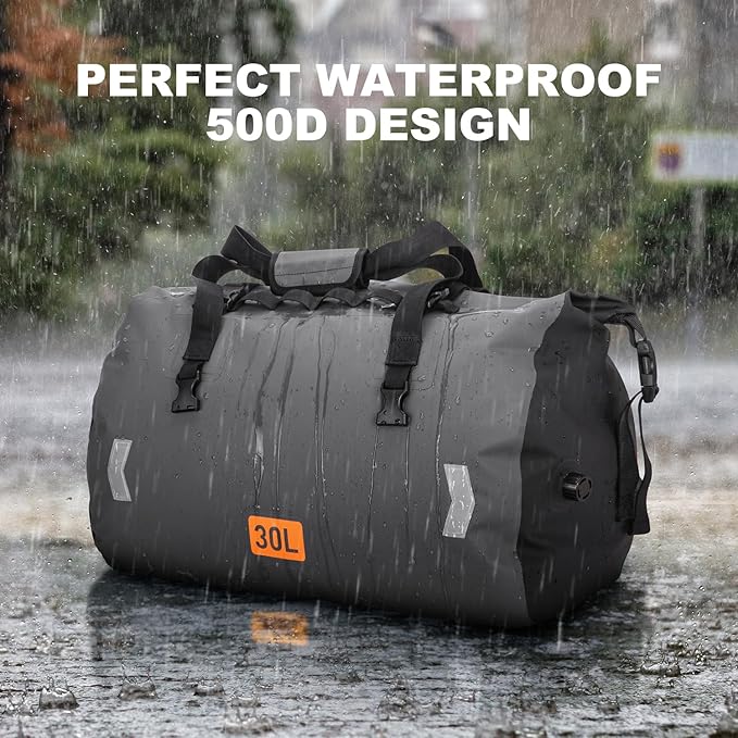 Waterproof Dry Bag, 30L Roll-top Motorcycle Tail Bag - Image 2