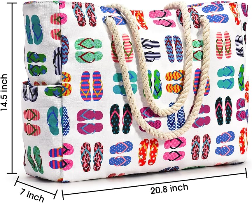 Becokan Beach Bags for Women Large Waterproof Beach Tote Bag Zipper Beach Bags - Image 4