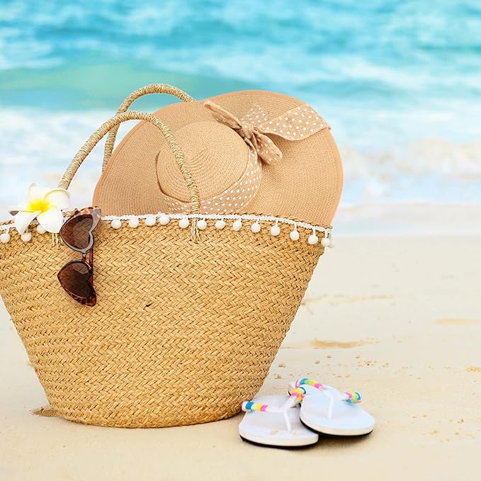 DRESHOW Beach Hats for Women Big Straw Wide Brim Summer Hat Floppy Foldable - Image 5