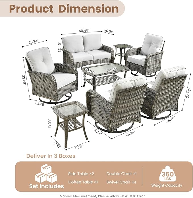 HOOOWOOO Patio Furniture Set, 8 Pieces Outdoor Conversation Set, All Weather - Image 7