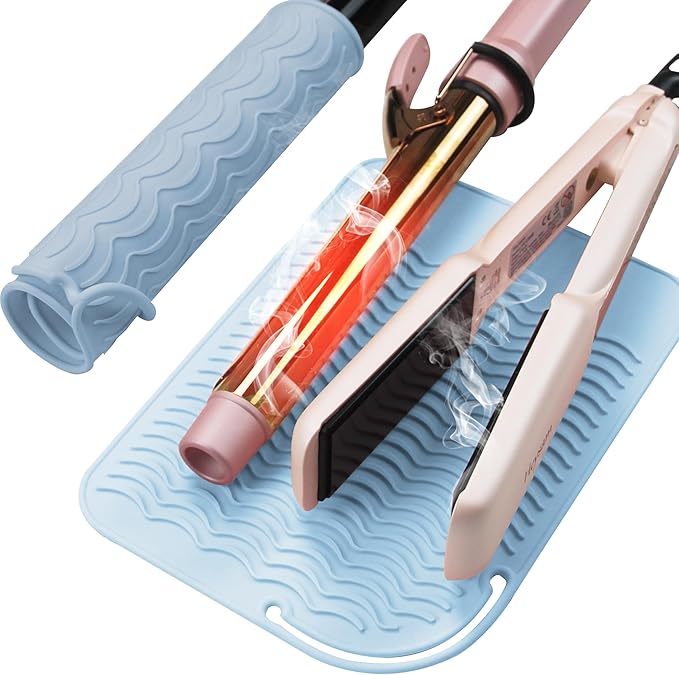 Heysam Professional Heat-Resistant Silicone Heat Mat, Non-Slip Vanity Pad for Flat Iron Hair Straightener and Curling Iron Hair Tools Heating Pad Mat, Suitable for Travel Essentials Case, 9"x6.5"-Blue