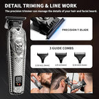Professional Cordless Mens Hair Clippers & Beard Trimmer Kits & Sets,Metal Hair Clippers Cutting Grooming Kit with Long Battery Life for Family Barber Use (Gray)