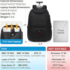 Boavan Wheeled Backpack, 18.4 inch Water Resistant Rolling Backpack, Carry on - Image 2
