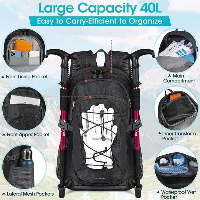 RAINSMORE Hiking Backpack 40L Waterproof Camping Backpack Lightweight Packable - Image 4