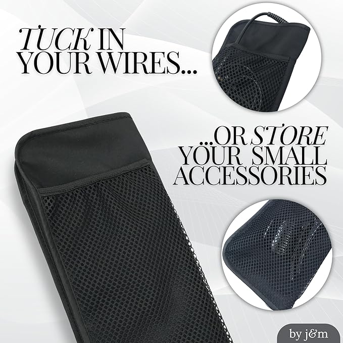 Flat Iron Hair Straightener Silicone Mat & Pouch Pack by j&m - with Heat Proof Mat for Curling Tongs/Wands/Irons - Fits ghd, BaByliss & Larger Straighteners - Zip-Up All-in-One Compact Travel Case
