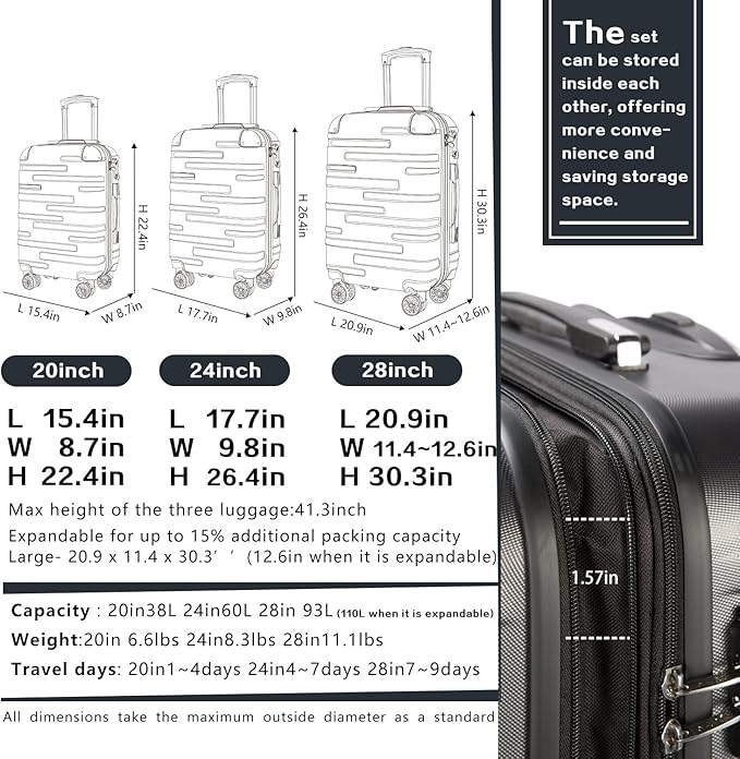 Coolife Luggage Expandable Suitcase 3 Piece Set - Image 6