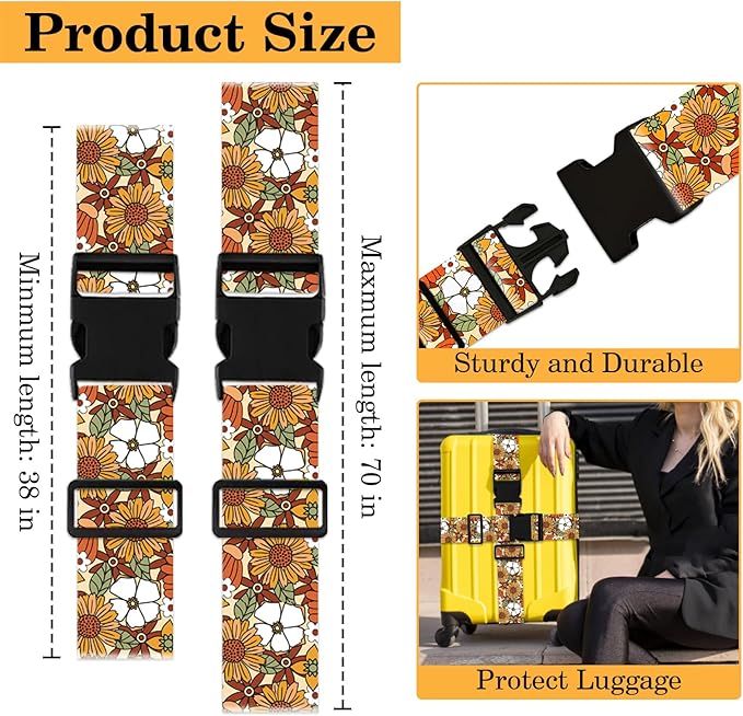 Yellow Daisy Luggage Straps for Suitcases TSA Approved, Luggage Identifiers for - Image 2