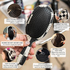 FRAMAR Checkered Print Hair Brush Detangler – Wet Hair Brushes For Women, Womens Hair Brush, Black and White Checkered Hair Accessories, Hairbrush For Women, Cepillos Para Cabello – Detangle Brush
