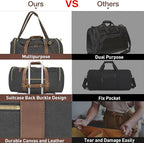 Vintage Canvas Duffle Bag, 50L Genuine Leather Travel Duffel Backpack - Image 6