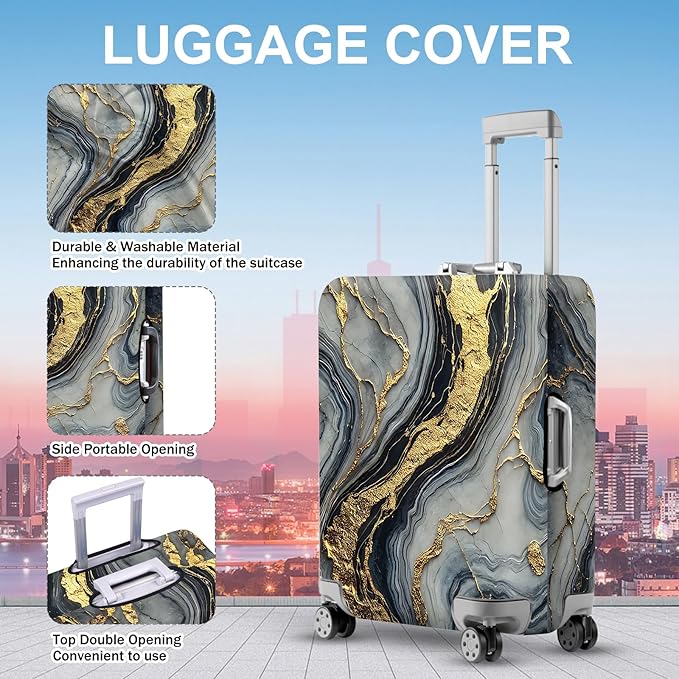 ANNA QUEEN Luxury Marble Gold Luggage Cover, Elegant Black & Grey Suitcase - Image 3