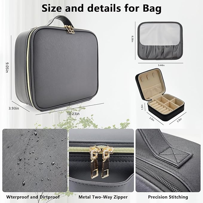 Travel Makeup Bag with LED Mirror with 3 Lighted Settings, Adjustable Dividers - Image 5