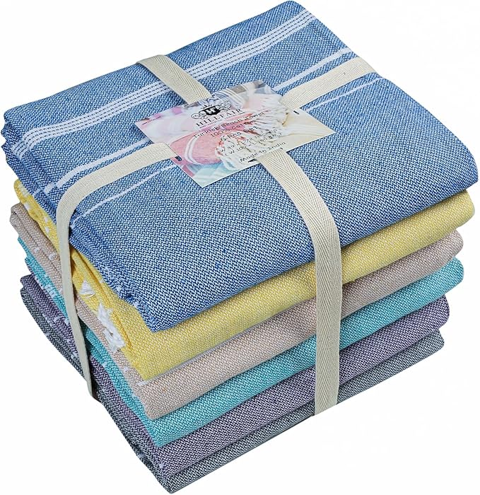 HILLFAIR Cotton Turkish Beach Towels- Lightweight Sand Free Peshtemal Hammam - Image 6