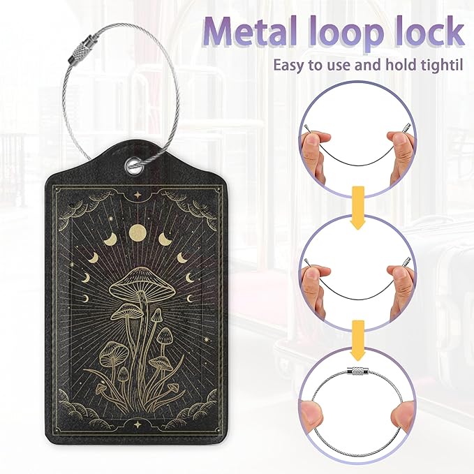 Zodiac Moon Phase Luggage Tag for Suitcase, Mushroom Luggage Tag - Image 4