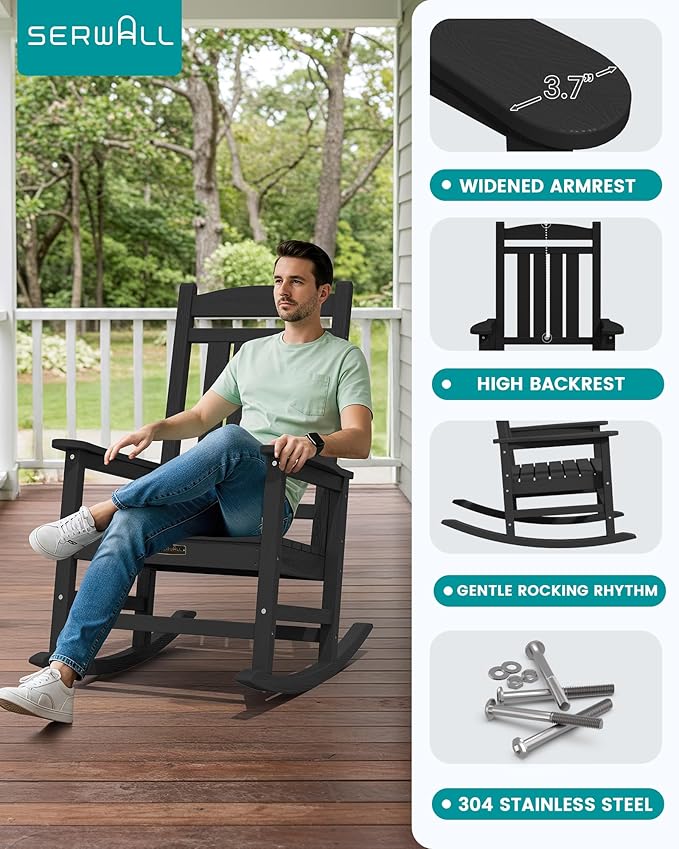 SERWALL Outdoor Rocking Chair Set of 2, HDPE Patio Rocking Chair All-Weather - Image 5