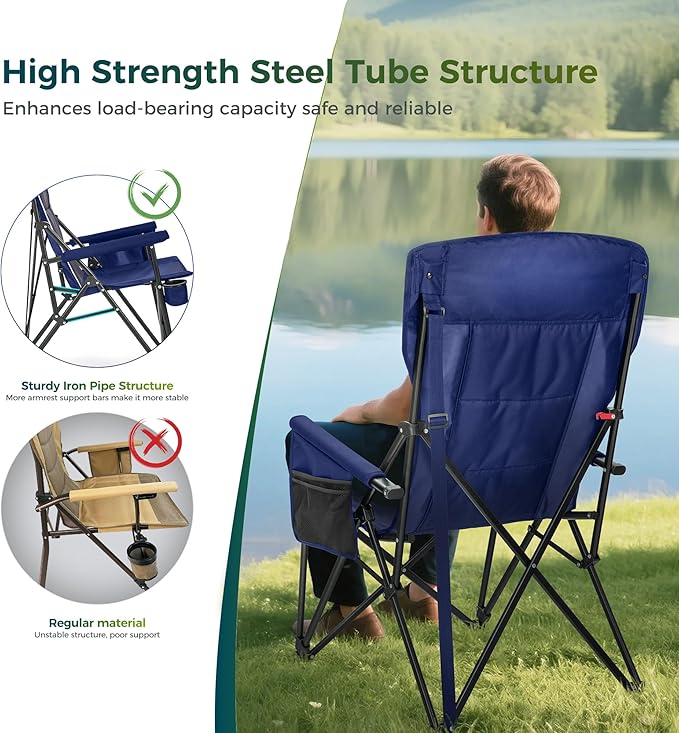 ALPHA CAMP Oversized Folding Camping Chairs High Backrest Heavy Duty Lawn Chairs - Image 8