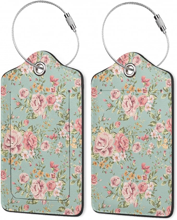 2Pcs Luggage Tag for Suitcase Vintage Floral Shabby Chic Pink Rose Cute by Gearsly