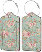 2Pcs Luggage Tag for Suitcase Vintage Floral Shabby Chic Pink Rose Cute by Gearsly