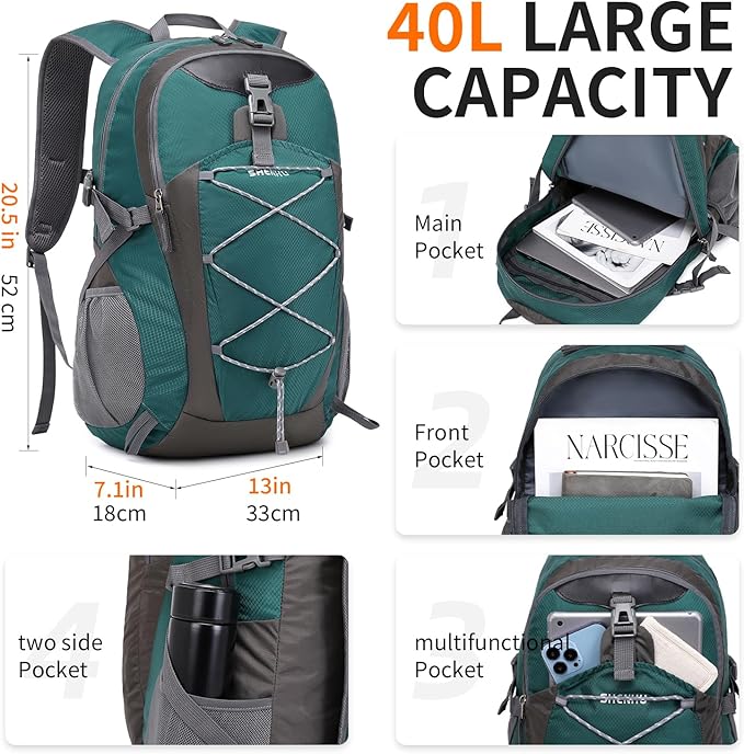 40L Hiking Backpack Lightweight Daypack Waterproof Travel Camping Backpack - Image 3