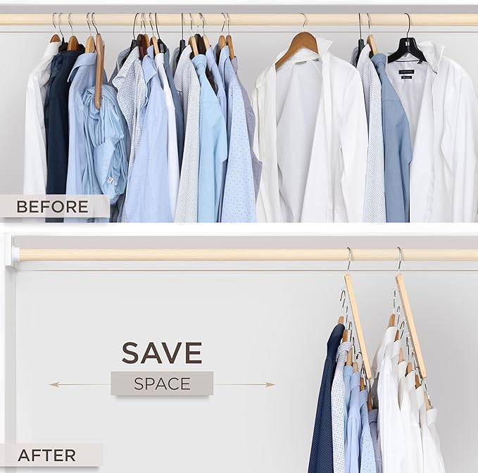 MORALVE Space Saving Hangers for Closet – 4 Pack European Beechwood 6-Tier - Image 3