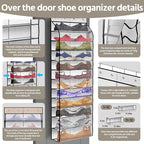 12 Pocket Over the Door Shoe Organizer, Reusable Breathable Large Mesh Bag - Image 2