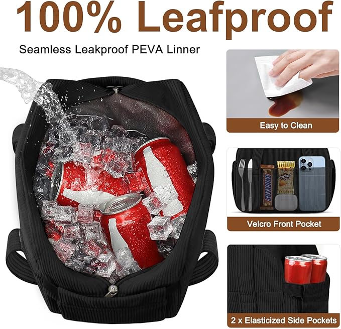 Corduroy Lunch Box Lunch Bag for Women Men, Cute Strawberry Small Insulated - Image 4