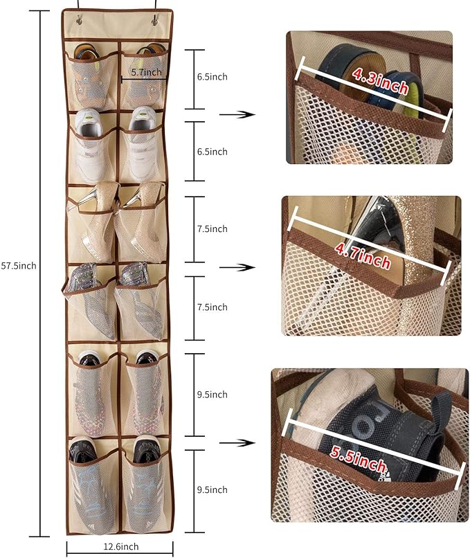KEEPJOY Over The Door Shoe Organizer, Hanging Shoe Organizer 12 Mesh Pockets - Image 3