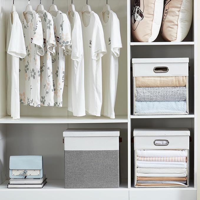 Fabric Storage Cubes with Clear Windows and Lids, Decorative Storage Boxes - Image 5