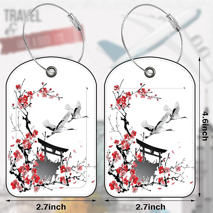 Japanese Cherry Blossoms Storks Leather Luggage Tag - Image 2