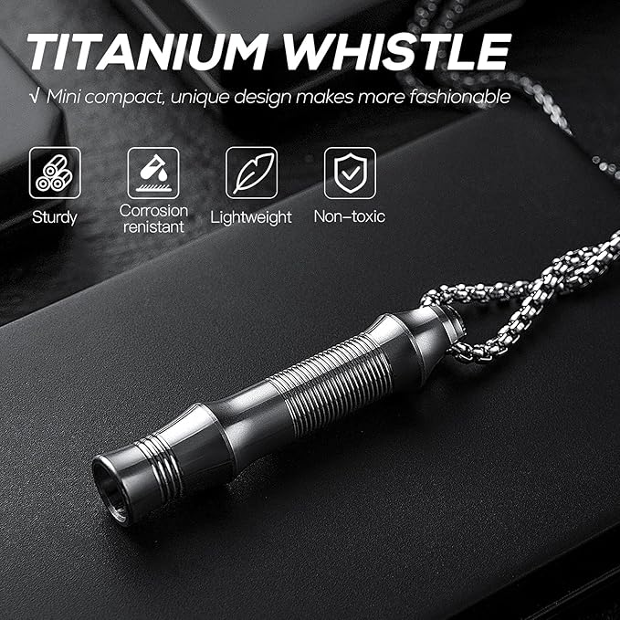 TISUR Titanium Emergency Whistle, EDC Safety Whistles Necklace Loud up to 120db - Image 5