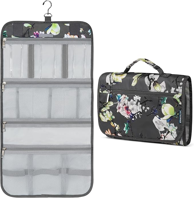 PAVILIA Hanging Toiletry Bag Women Men, Travel Kit Foldable Large Toiletries by PAVILIA