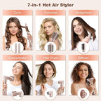 7MAGIC 7 in 1 Hair Styler & Hair Dryer Brush, Negative Ionic Hot Air Styler, 120 Volts, 1400W Powerful Blow Dryer Brush & Multi-Style for Straight, Wavy, Curly, and Coily Hair, Travel Case, Pink