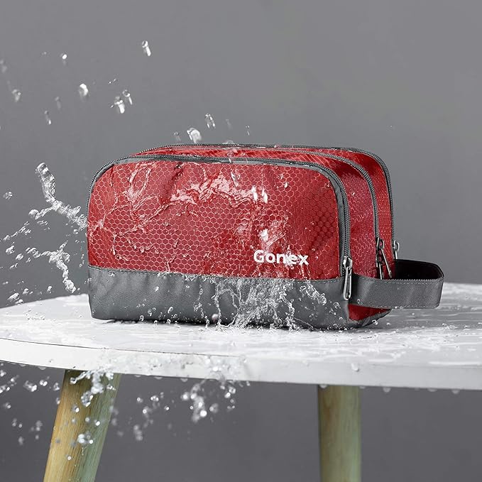 Gonex Travel Toiletry Bag Nylon, Dopp Kit Shaving Bag Toiletry Organizer Red - Image 2