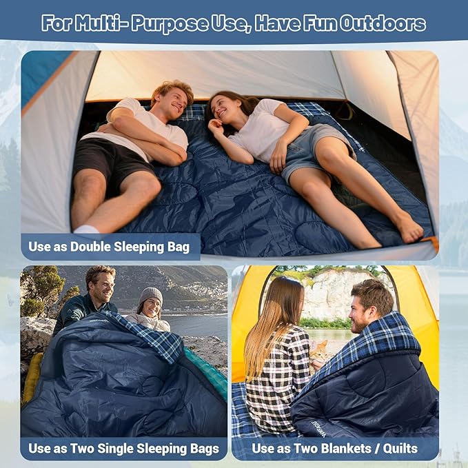 Double Sleeping Bag for Adults Machine Washable 2 Person Camping Sleeping Bag - Image 4