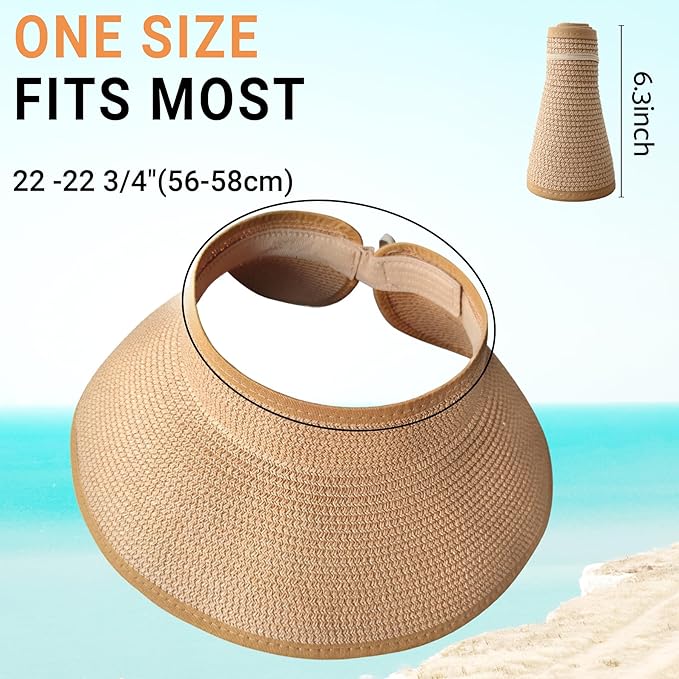 PFFY Sun Hats for Women Straw Beach Hat Packable Foldable Wide Brim Ponytail - Image 6