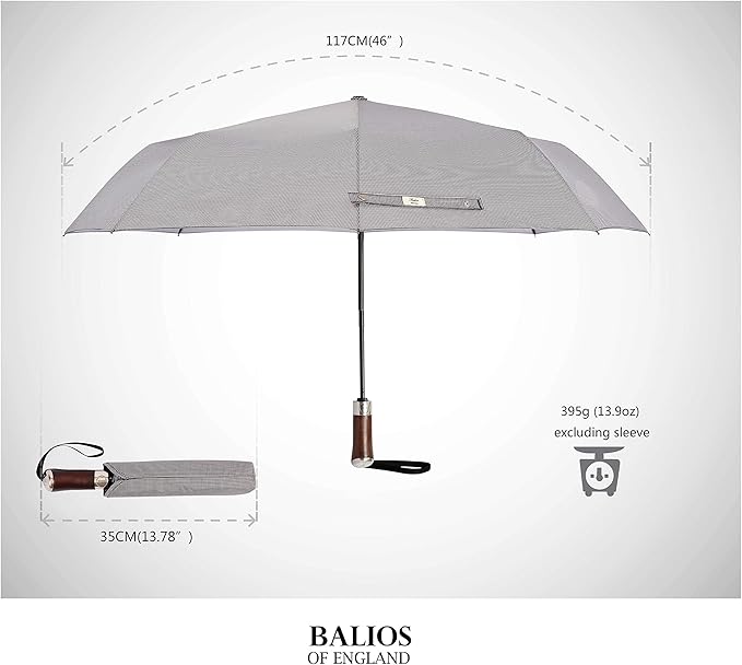 Balios Travel Umbrella Luxurious Golden Hardwood Handle Auto Open & Close - Image 4